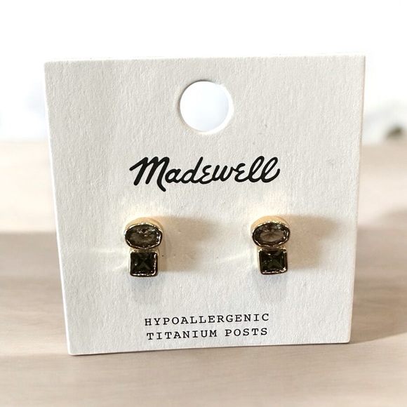 Madewell Double Stone Stud Earrings – Hypoallergenic Titanium Posts – NWT - Picture 2 of 4